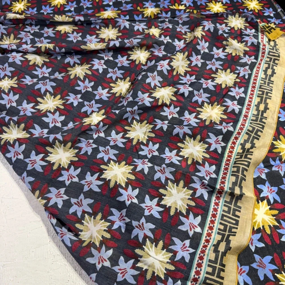 Vintage Cotton Scarf Multicolor Floral Tassel